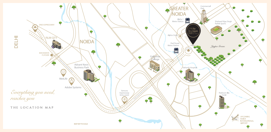 location map of the island by the gaurs group in greater noida